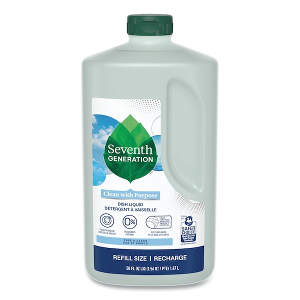 Natural Dishwashing Liquid, Free and Clear, 50 oz Bottle, 3PK